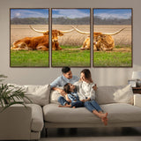 97244565-MGV-CV-36X24-Longhorn Duo Wall Art Canvas Print, Framed Cozy Ranch Vibes Art Picture Print, Western Ranch Decor Perfect Rustic Farmhouse Decor