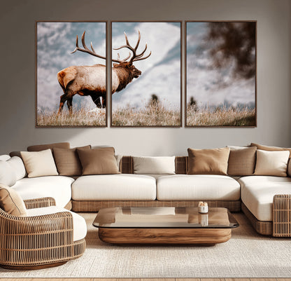 70489411-MGV-CV-36X24-Elk Photography Wall Art Canvas Print, Framed Mountain Wildlife Art Picture Print, Rustic Nature Decor Perfect Rustic Lodge Decor