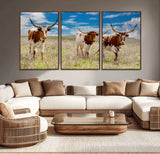 58099948-MGV-CV-36X24-Texas Longhorn Wall Art Canvas Print, Framed Western Decor Art Picture Print, Rustic Farmhouse Perfect Western Farmhouse Decor