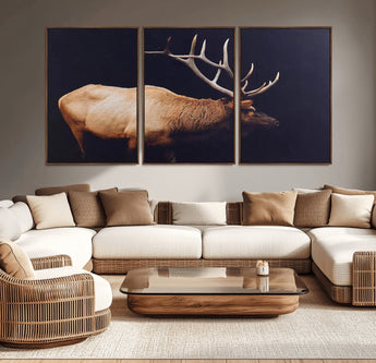 89239257-MGV-CV-36X24-Bull Elk Decor Wall Art Canvas Print, Framed Elk Photography Art Picture Print, Rustic Wildlife Perfect Rustic Lodge Decor Artwork