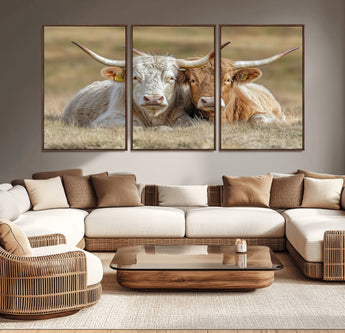 53388593-MGV-CV-36X24-Cow Photography Wall Art Canvas Print, Framed Rustic Animal Decor Art Picture Print, Texas Cow Pair Perfect Western Farmhouse