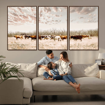 57389417-MGV-CV-36X24-Cow Herd Photography Wall Art Canvas Print, Framed Rustic Farmhouse Decor Art Picture Print, Western Ranch Style Perfect Rustic