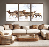 68738684-MGV-CV-36X24-Winter Elk Scene Wall Art Canvas Print, Framed Wildlife Photography Art Picture Print, Snowy Deer Decor Perfect Rustic Lodge Decor