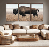 34451925-MGV-CV-36X24-Rustic Bison Decor Wall Art Canvas Print, Framed Buffalo Home Accent Art Picture Print, Prairie Wildlife Scene Perfect Western