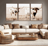 39672786-MGV-CV-36X24-Rustic Cow Scene Wall Art Canvas Print, Framed Farmhouse Style Cattle Art Picture Print, Prairie Animal Duo Perfect Rustic Western