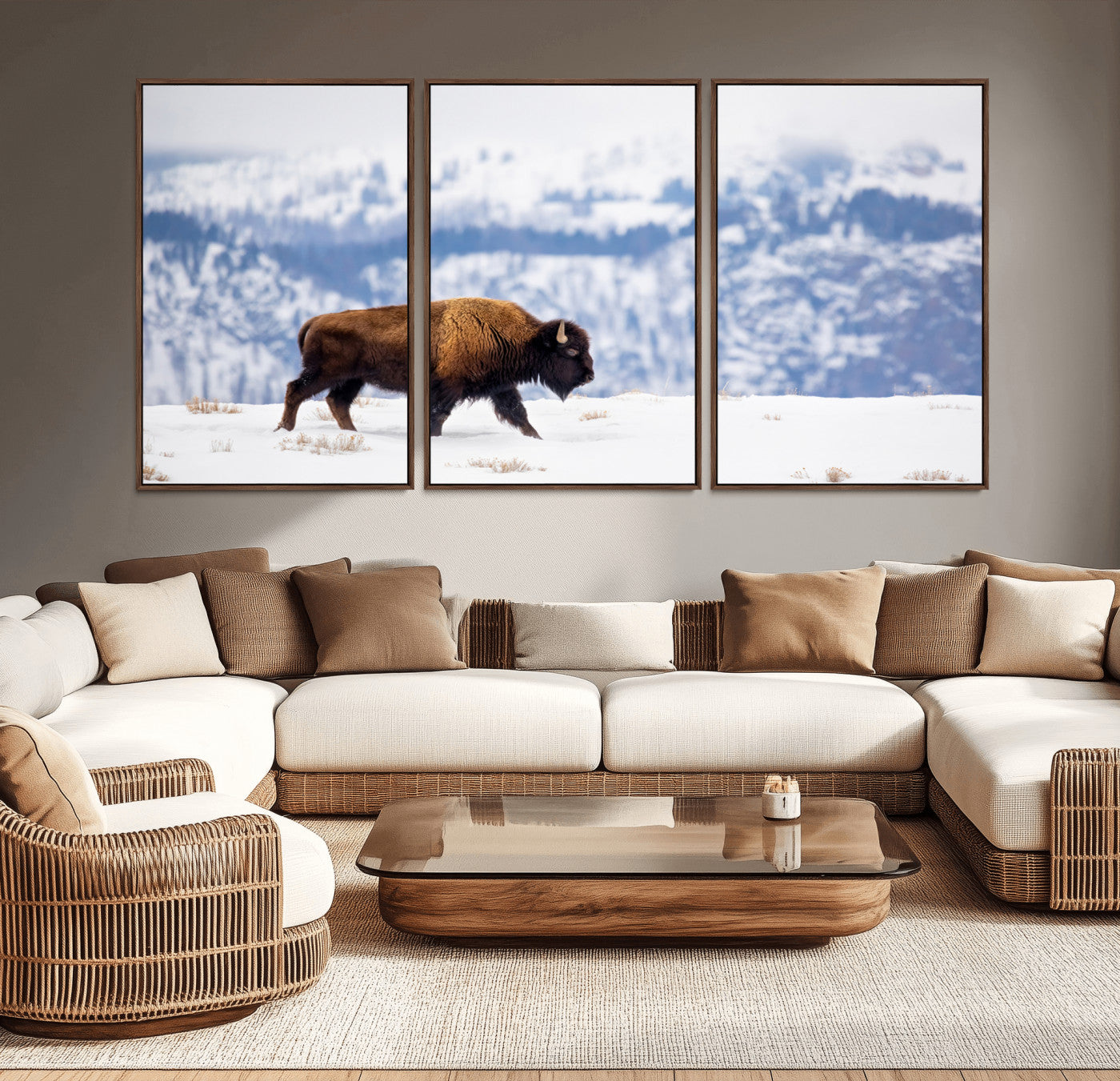 58512275-MGV-CV-36X24-Cowboy Aesthetic Wall Art Canvas Print, Framed Neutral Animal Theme Art Picture Print, Bison Ranch Style Perfect Rustic Western