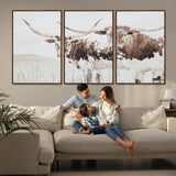 48161868-MGV-CV-36X24-Longhorn Cow Decor Wall Art Canvas Print, Framed Rustic Cattle Art Picture Print, Sepia Western Vibe Perfect Neutral Rustic