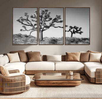 93692513-MGV-CV-36X24-Joshua Tree Wall Art Canvas Print, Framed Monochrome Desert Art Picture Print, Minimalist Nature Scene Perfect Southwestern