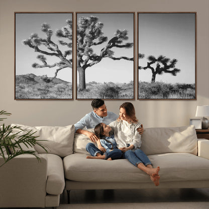 93692513-MGV-CV-36X24-Joshua Tree Wall Art Canvas Print, Framed Monochrome Desert Art Picture Print, Minimalist Nature Scene Perfect Southwestern