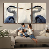 18230556-MGV-CV-36X24-Blue Heron Pair Wall Art Canvas Print, Framed Coastal Bird Theme Art Picture Print, Tranquil Wildlife Scene Perfect Coastal