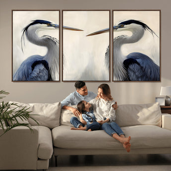 18230556-MGV-CV-36X24-Blue Heron Pair Wall Art Canvas Print, Framed Coastal Bird Theme Art Picture Print, Tranquil Wildlife Scene Perfect Coastal