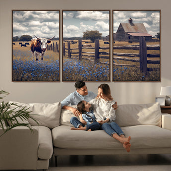 22296025-MGV-CV-36X24-Texas Longhorn Canvas Wall Art Canvas Print, Framed Rustic Barn Wall Art Art Picture Print, Farmhouse Cow Decor Perfect Rustic