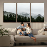 55968349-MGV-CV-36X24-Misty Mountains Wall Art Canvas Print, Framed Foggy Forest Art Picture Print, Snowy Peaks Perfect Moody Wilderness Decor Artwork