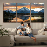 14130176-MGV-CV-36X24-Mountain Sunset Wall Art Canvas Print, Framed Alpine Wilderness Art Picture Print, Golden Hour Perfect Rustic Wilderness Decor