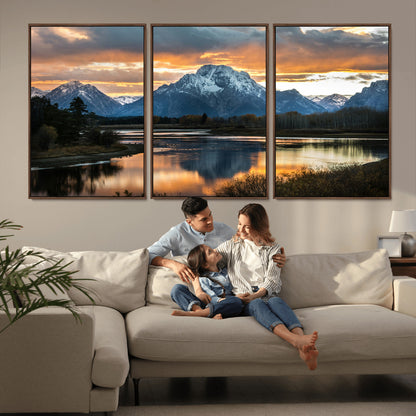 14130176-MGV-CV-36X24-Mountain Sunset Wall Art Canvas Print, Framed Alpine Wilderness Art Picture Print, Golden Hour Perfect Rustic Wilderness Decor