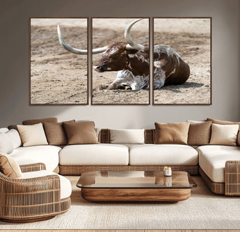 76549210-MGV-CV-36X24-Texas Longhorn Wall Art Canvas Print, Framed Country Living Art Picture Print, Farmhouse Aesthetic Perfect Western Rustic Decor