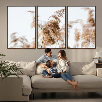 17019393-MGV-CV-36X24-Pampas Grass Wall Art Canvas Print, Framed Neutral Tones Art Picture Print, Minimalist Nature Perfect Boho Minimalist Decor