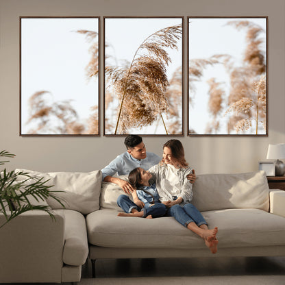 17019393-MGV-CV-36X24-Pampas Grass Wall Art Canvas Print, Framed Neutral Tones Art Picture Print, Minimalist Nature Perfect Boho Minimalist Decor