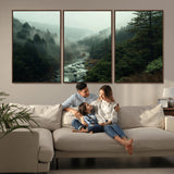 48497565-MGV-CV-36X24-Misty Forest Wall Art Canvas Print, Framed Foggy River Art Picture Print, Moody Landscape Perfect Moody Wilderness Decor Artwork