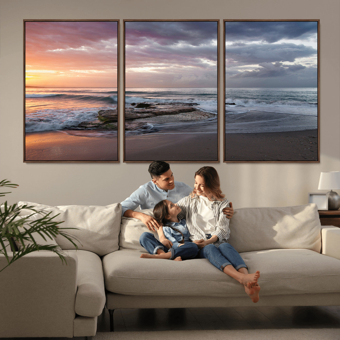 94208089-MGV-CV-36X24-Golden Hour Wall Art Canvas Print, Framed Tranquil Waves Art Picture Print, Beach Horizon Perfect Coastal Serenity Decor Artwork