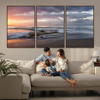 94208089-MGV-CV-36X24-Golden Hour Wall Art Canvas Print, Framed Tranquil Waves Art Picture Print, Beach Horizon Perfect Coastal Serenity Decor Artwork