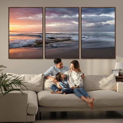 94208089-MGV-CV-36X24-Golden Hour Wall Art Canvas Print, Framed Tranquil Waves Art Picture Print, Beach Horizon Perfect Coastal Serenity Decor Artwork