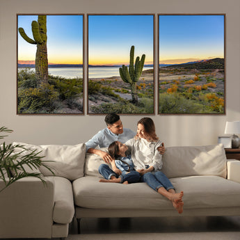 52844711-MGV-CV-36X24-Saguaro Cactus Wall Art Canvas Print, Framed Desert Sunset Art Picture Print, Southwestern Scene Perfect Southwestern Rustic Decor