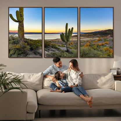 52844711-MGV-CV-36X24-Saguaro Cactus Wall Art Canvas Print, Framed Desert Sunset Art Picture Print, Southwestern Scene Perfect Southwestern Rustic Decor