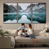 73098373-MGV-CV-36X24-Mountain Lake Wall Art Canvas Print, Framed Winter Wonderland Art Picture Print, Snowy Peaks Perfect Modern Nature Decor Artwork