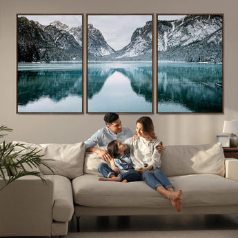 73098373-MGV-CV-36X24-Mountain Lake Wall Art Canvas Print, Framed Winter Wonderland Art Picture Print, Snowy Peaks Perfect Modern Nature Decor Artwork
