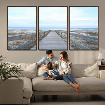 31602988-MGV-CV-36X24-Beach Boardwalk Wall Art Canvas Print, Framed Coastal Serenity Art Picture Print, Ocean View Perfect Coastal Minimalist Decor