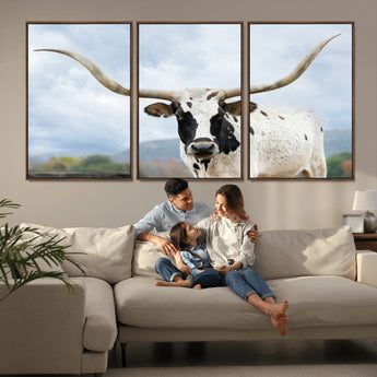 63592811-MGV-CV-36X24-Texas Longhorn Wall Art Canvas Print, Framed Western Rustic Art Picture Print, Farmhouse Decor Perfect Rustic Farmhouse Decor