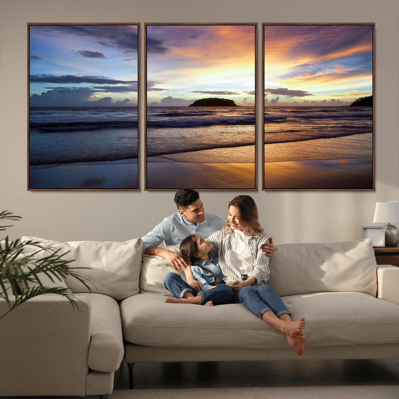36714356-MGV-CV-36X24-Beach Sunset Wall Art Canvas Print, Framed Ocean Waves Art Picture Print, Tropical Seascape Perfect Coastal Serenity Decor Artwork