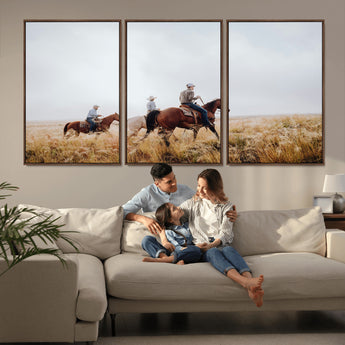94723307-MGV-CV-36X24-Western Cowboys Wall Art Canvas Print, Framed Rustic Prairie Art Picture Print, Horseback Riding Perfect Rustic Western Decor