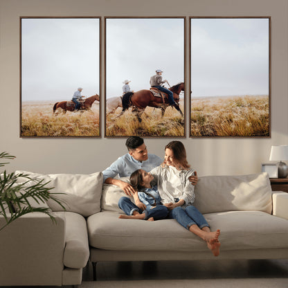 94723307-MGV-CV-36X24-Western Cowboys Wall Art Canvas Print, Framed Rustic Prairie Art Picture Print, Horseback Riding Perfect Rustic Western Decor
