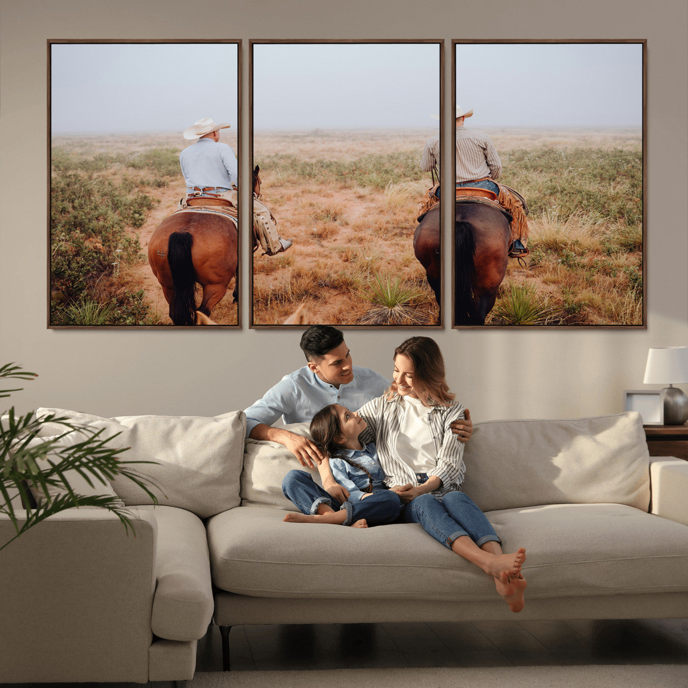 54943176-MGV-CV-36X24-Cowboy Wall Art Wall Art Canvas Print, Framed Western Canvas Art Picture Print, Rustic Ranch Scene Perfect Rustic Western Decor