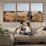 22431577-MGV-CV-36X24-Western Wall Art Wall Art Canvas Print, Framed Cowboy Canvas Art Picture Print, Cattle Drive Scene Perfect Rustic Western Decor