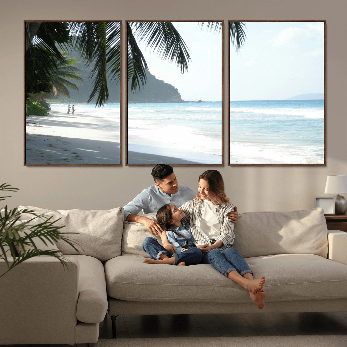 18311030-MGV-CV-36X24-Tropical Beach Wall Art Canvas Print, Framed Serene Ocean Art Picture Print, Palm Tree Shadows Perfect Tropical Coastal Decor