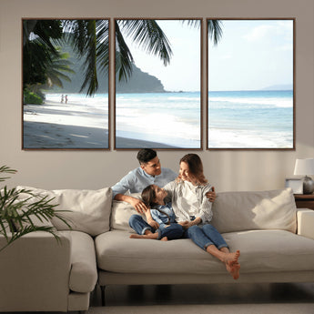 18311030-MGV-CV-36X24-Tropical Beach Wall Art Canvas Print, Framed Serene Ocean Art Picture Print, Palm Tree Shadows Perfect Tropical Coastal Decor