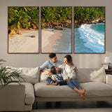 82312665-MGV-CV-36X24-Tropical Beach Wall Art Canvas Print, Framed Ocean Waves Art Picture Print, Palm Trees Perfect Coastal Minimalist Decor Artwork