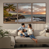 55108220-MGV-CV-36X24-Tropical Beach Wall Art Canvas Print, Framed Hawaiian Sunset Art Picture Print, Ocean Waves Perfect Coastal Tropical Decor Artwork