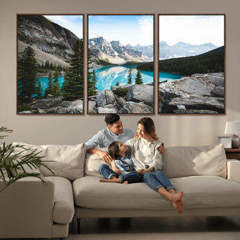 98014896-MGV-CV-36X24-Canadian Rockies Wall Art Canvas Print, Framed Mountain Landscape Art Picture Print, Turquoise Water Perfect Scandinavian