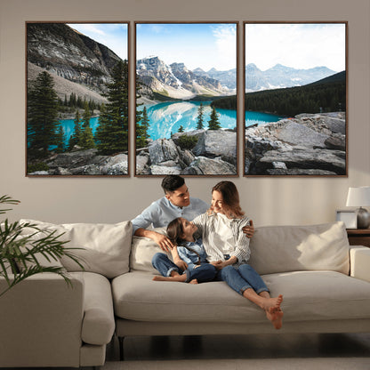 98014896-MGV-CV-36X24-Canadian Rockies Wall Art Canvas Print, Framed Mountain Landscape Art Picture Print, Turquoise Water Perfect Scandinavian