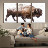 94261165-MGV-CV-36X24-Snowy Buffalo Wall Art Canvas Print, Framed Wildlife Photography Art Picture Print, Brown Tones Perfect Rustic Lodge Decor Decor
