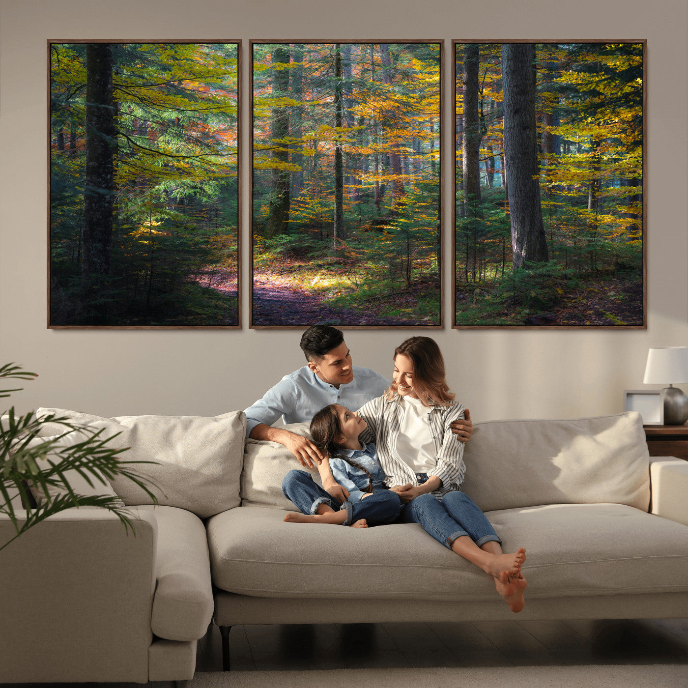 65810864-MGV-CV-36X24-Autumn Forest Wall Art Canvas Print, Framed Fall Woodland Art Picture Print, Golden Leaves Perfect Rustic Farmhouse Decor Artwork