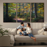 65810864-MGV-CV-36X24-Autumn Forest Wall Art Canvas Print, Framed Fall Woodland Art Picture Print, Golden Leaves Perfect Rustic Farmhouse Decor Artwork