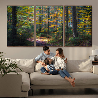 65810864-MGV-CV-36X24-Autumn Forest Wall Art Canvas Print, Framed Fall Woodland Art Picture Print, Golden Leaves Perfect Rustic Farmhouse Decor Artwork