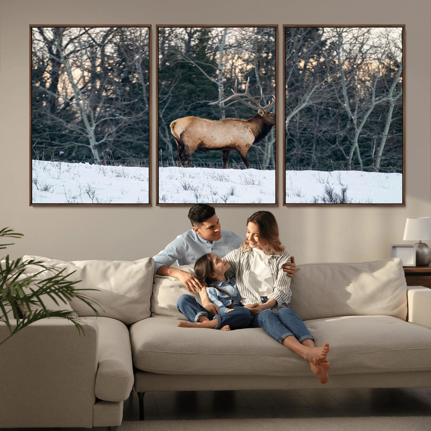 36533178-MGV-CV-36X24-Wild Elk Photography Wall Art Canvas Print, Framed Winter Wildlife Art Picture Print, Snowy Forest Perfect Rustic Lodge Decor