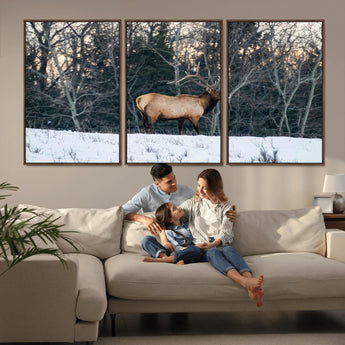 36533178-MGV-CV-36X24-Wild Elk Photography Wall Art Canvas Print, Framed Winter Wildlife Art Picture Print, Snowy Forest Perfect Rustic Lodge Decor