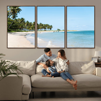 37858872-MGV-CV-36X24-Palm Tree Coast Wall Art Canvas Print, Framed Island Getaway Art Picture Print, Crystal Blue Water Perfect Tropical Coastal Decor